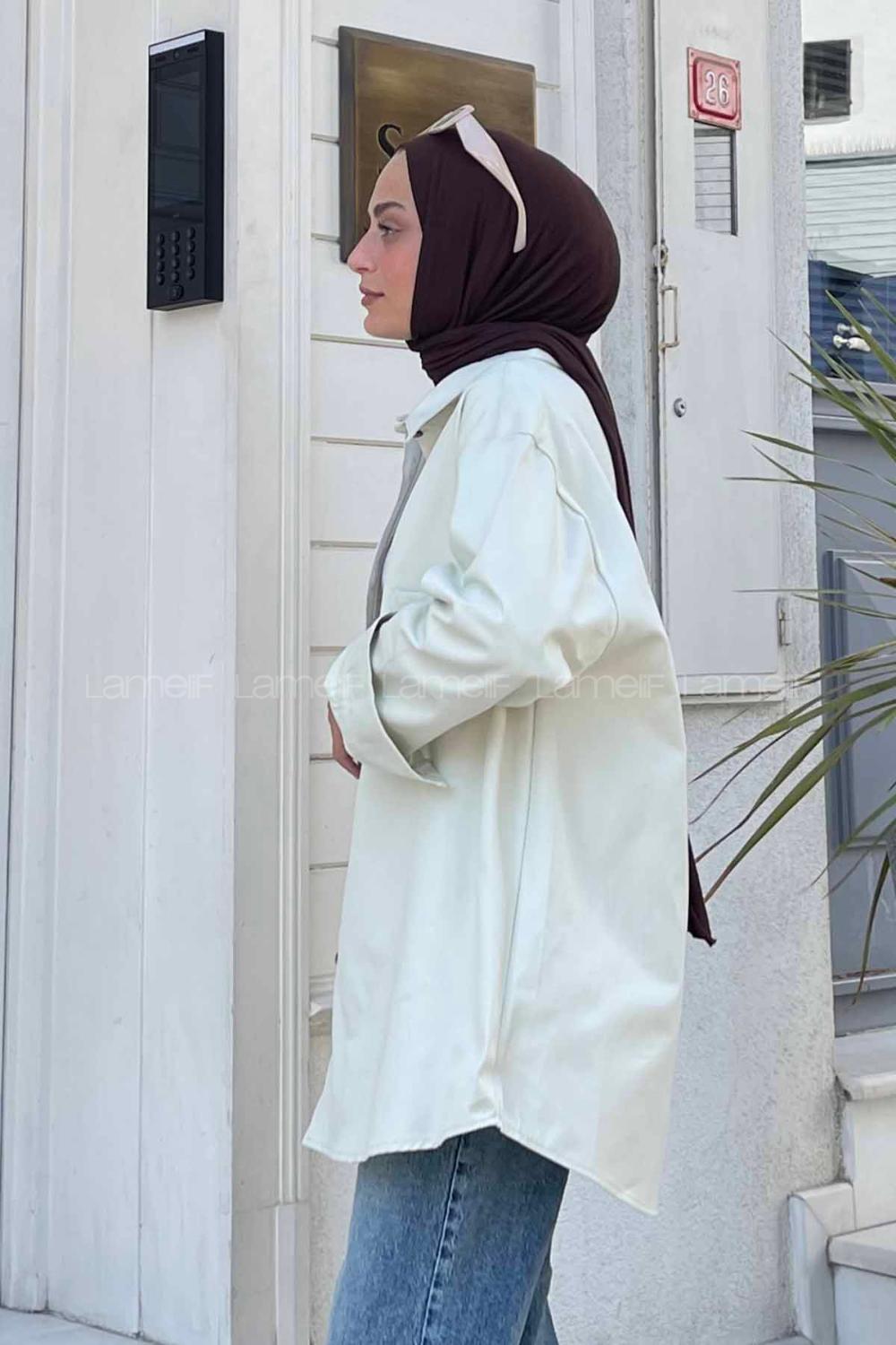 Lamelif Tek Cep Detaylı Gabardin Gömlek Su Yeşili