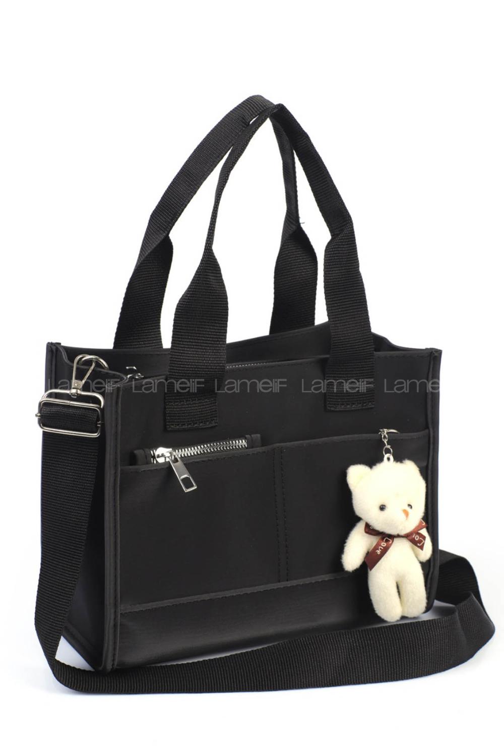 Lamelif Ayıcık Detaylı Çok Bölmeli Kadın Çapraz Siyah