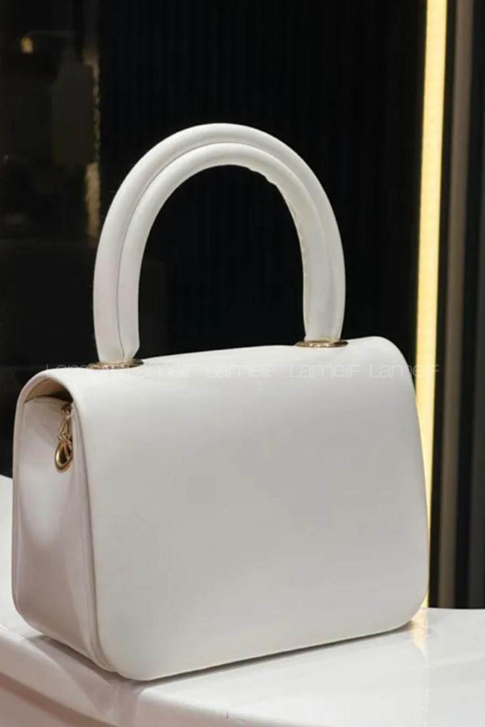 Lamelif Mini Çapraz Askılı Ve El Çantası Helen Beyaz