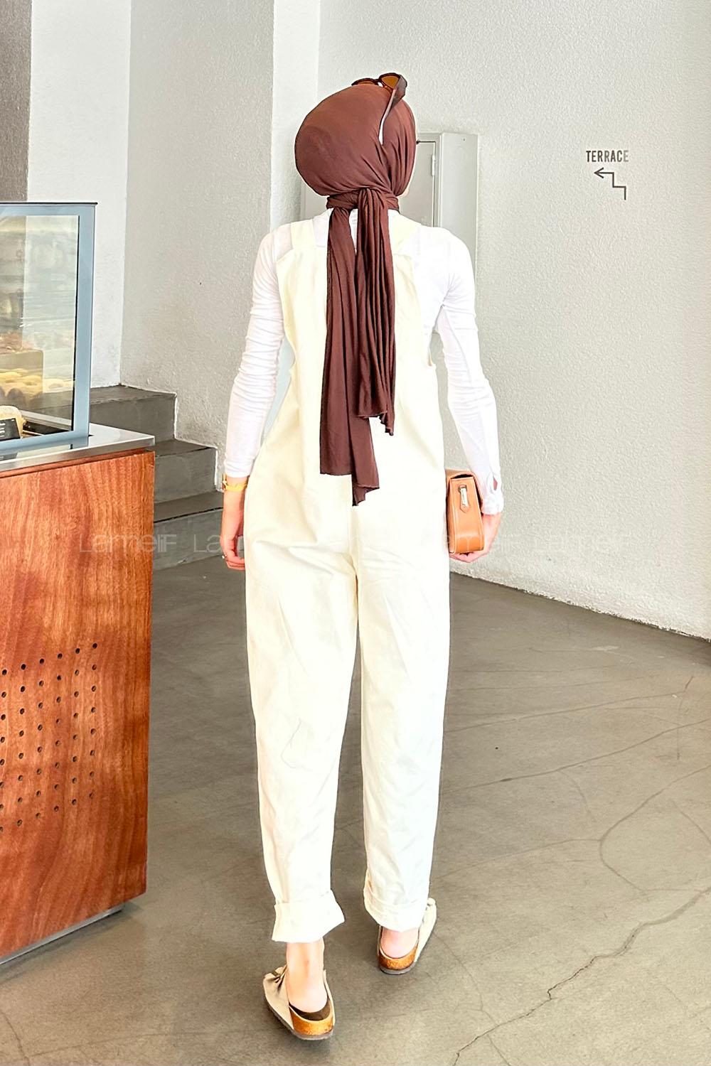 Modalamelif Önü Cepli Kanguru Tulum Krem