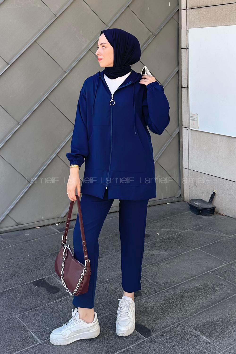 Lamelif Bonita Fermuarlı Tesettür Takım Lacivert