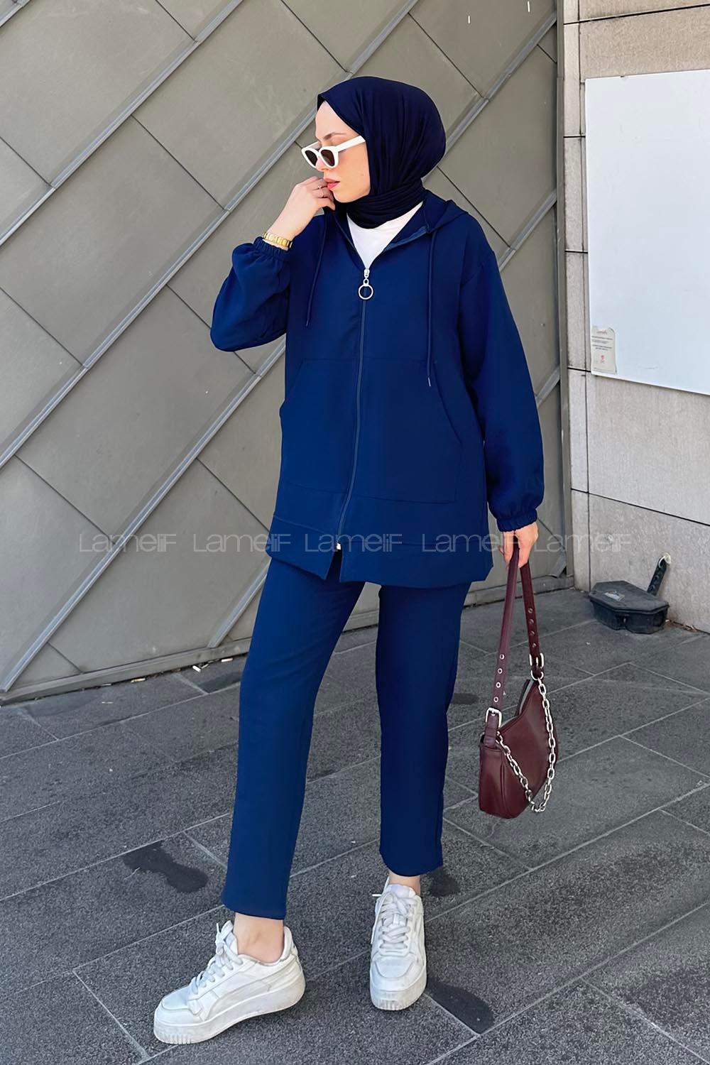 Lamelif Bonita Fermuarlı Tesettür Takım Lacivert