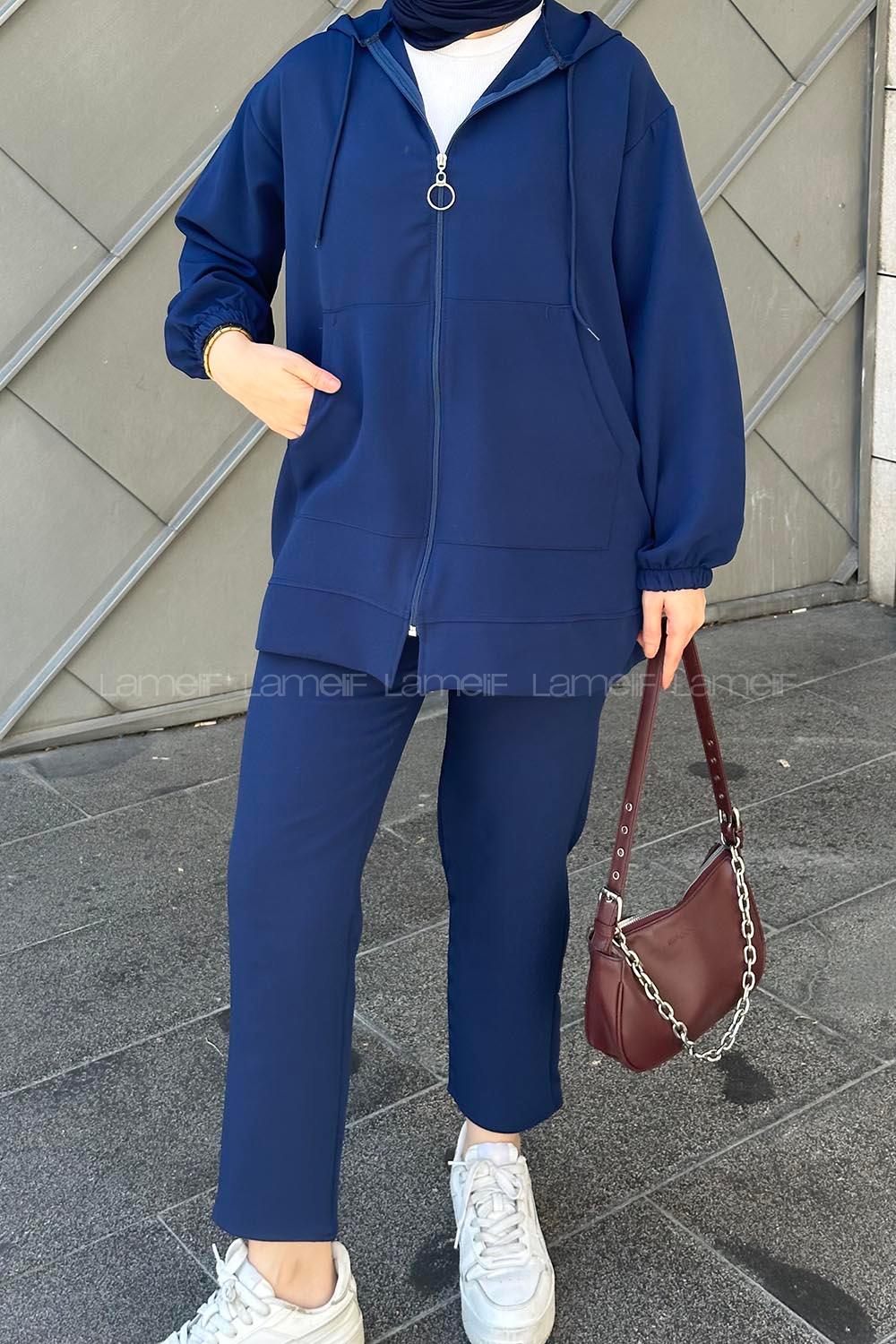 Lamelif Bonita Fermuarlı Tesettür Takım Lacivert