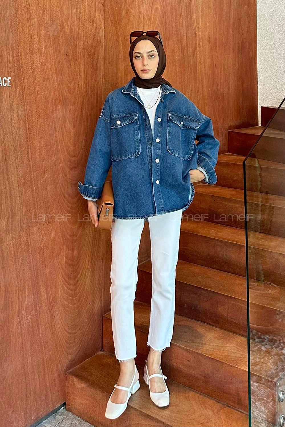 Lamelif Çift Cep Kapak Detaylı Ceket Koyu Mavi