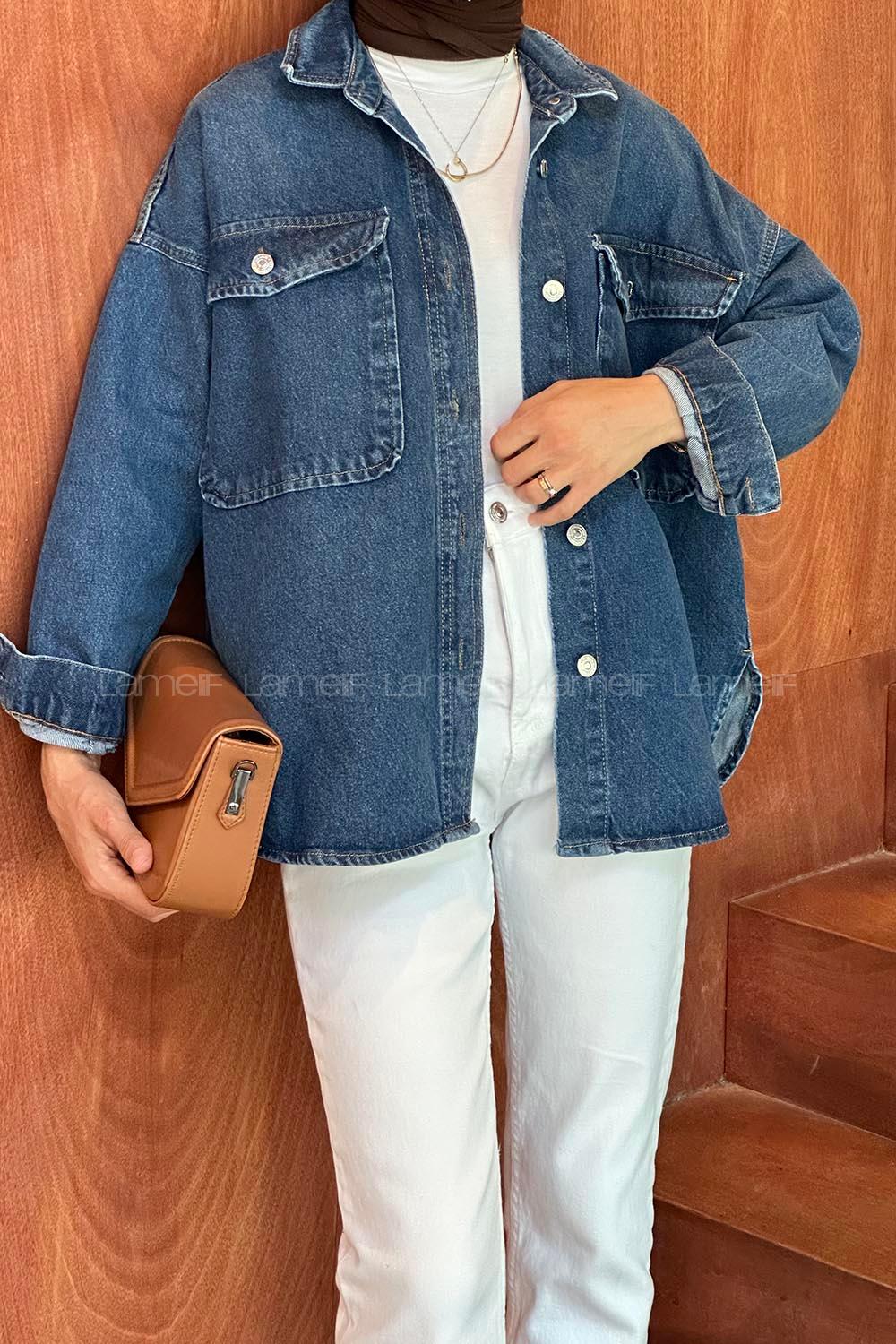 Lamelif Çift Cep Kapak Detaylı Ceket Koyu Mavi