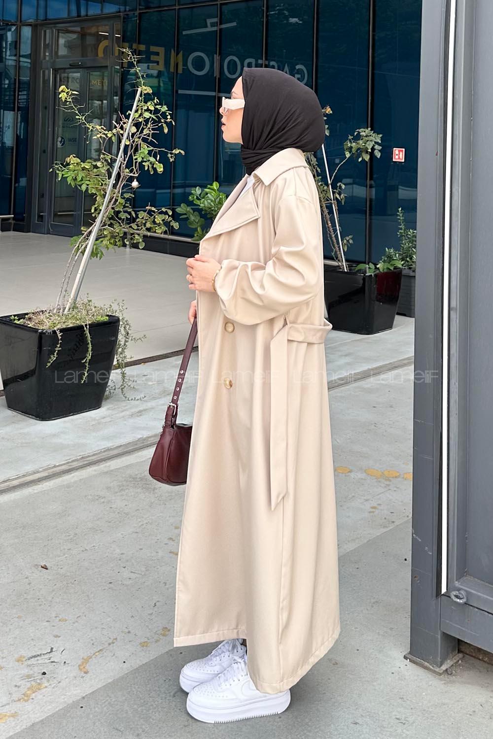 Lamelif Düğmeli Trençkot Bej