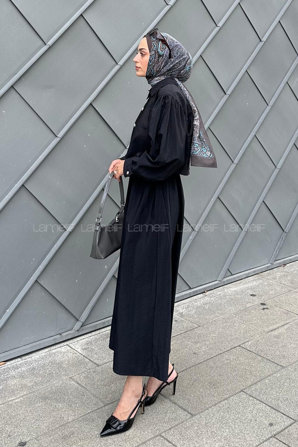 Lamelif Üst Ceket Jile Tesettür Takım Siyah