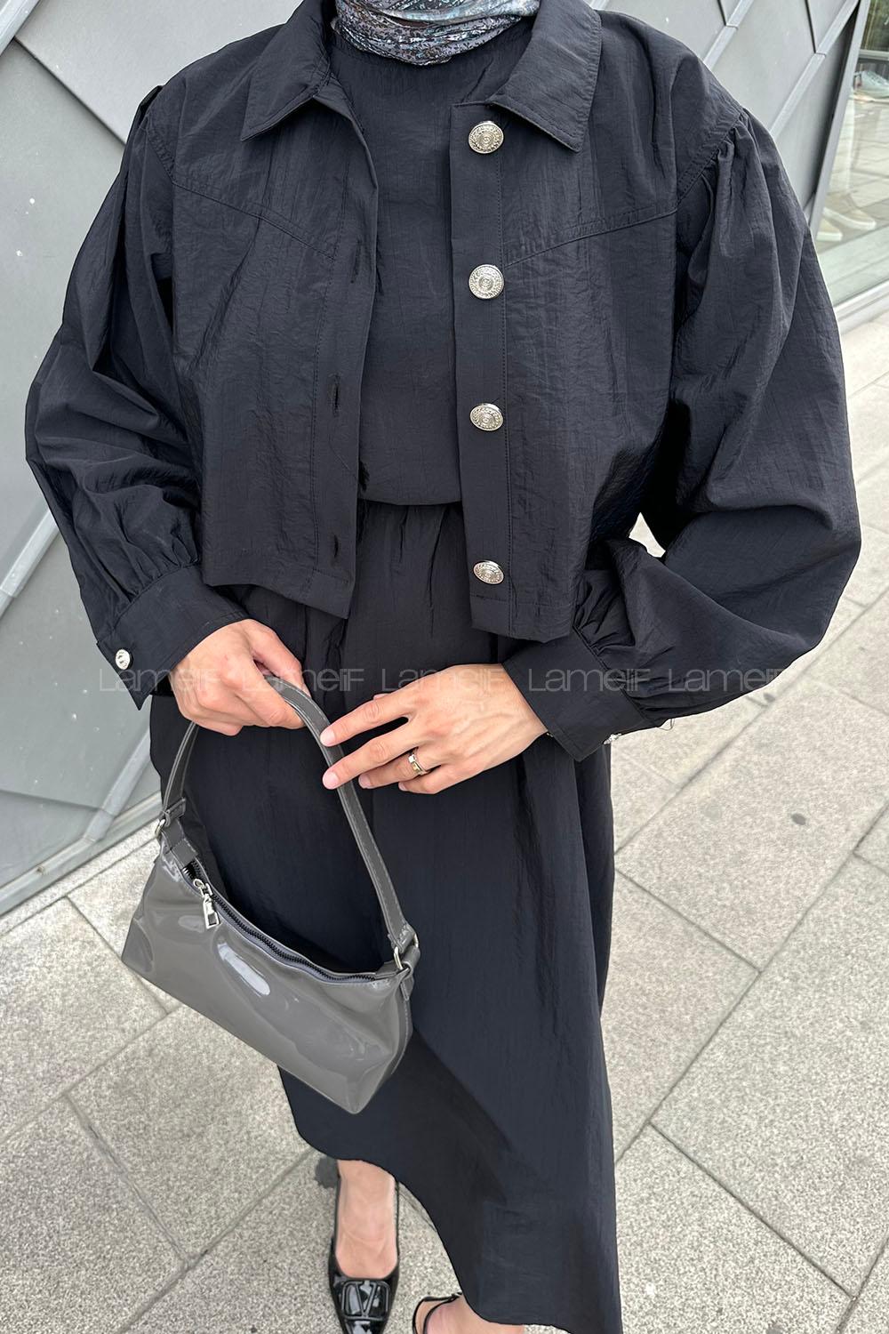 Lamelif Üst Ceket Jile Tesettür Takım Siyah