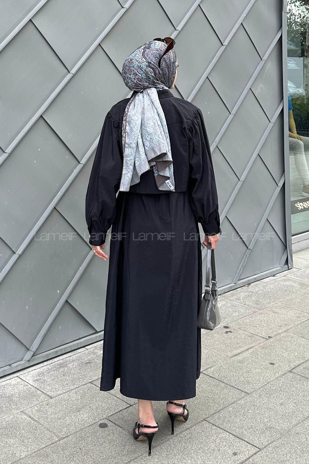 Lamelif Üst Ceket Jile Tesettür Takım Siyah