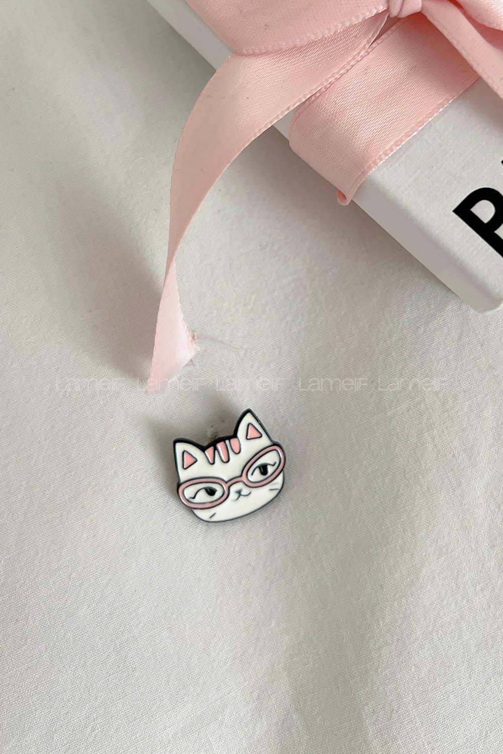 Lamelif Gözlüklü Kedi Demir Broş