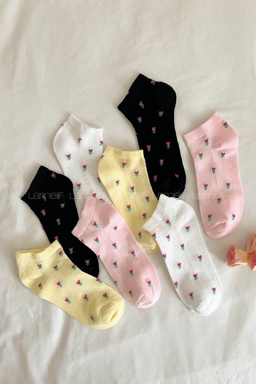 Lamelif Menekşe Desen Patik Çorap