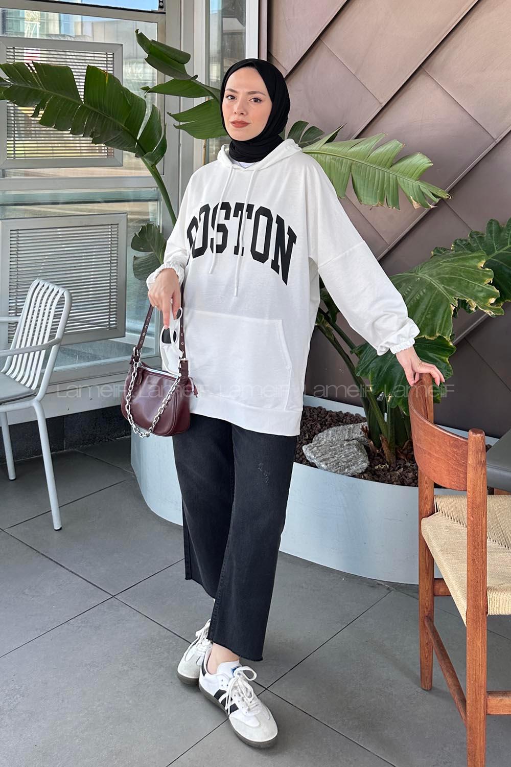 Lamelif Boston Yazı Detaylı Sweat Beyaz