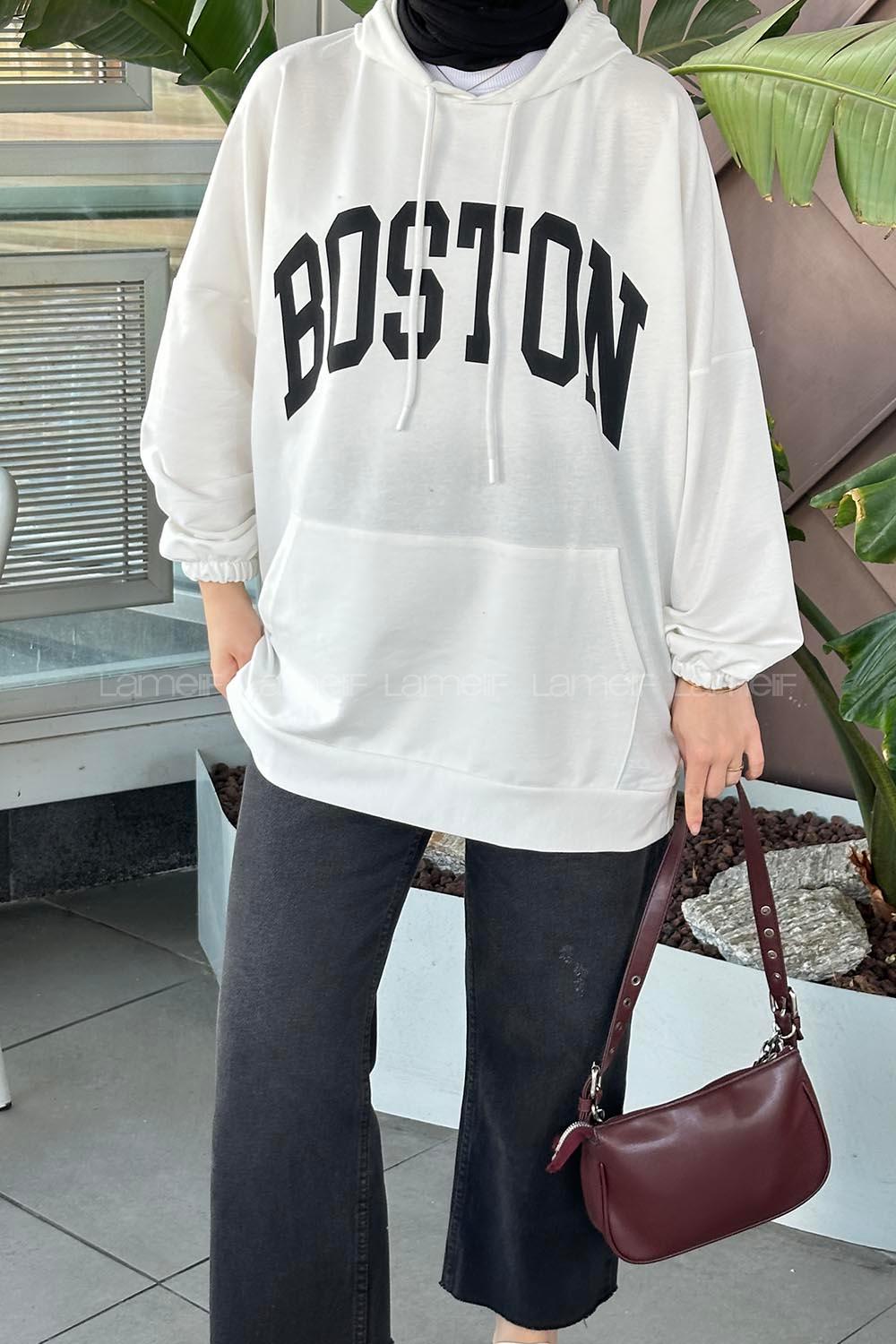 Lamelif Boston Yazı Detaylı Sweat Beyaz