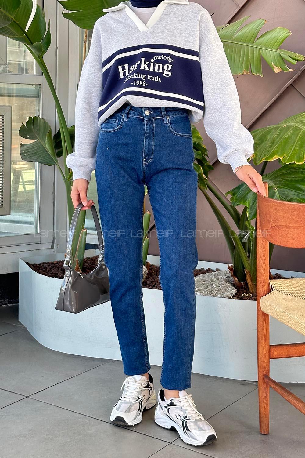 Lamelif Dar Paça Yüksel Bel Pantolon Mavi