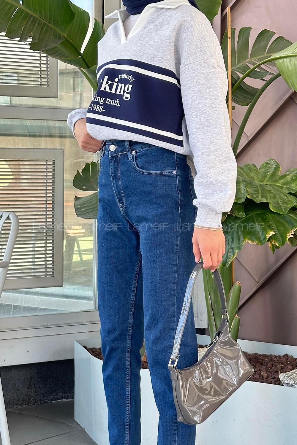 Lamelif Dar Paça Yüksel Bel Pantolon Mavi