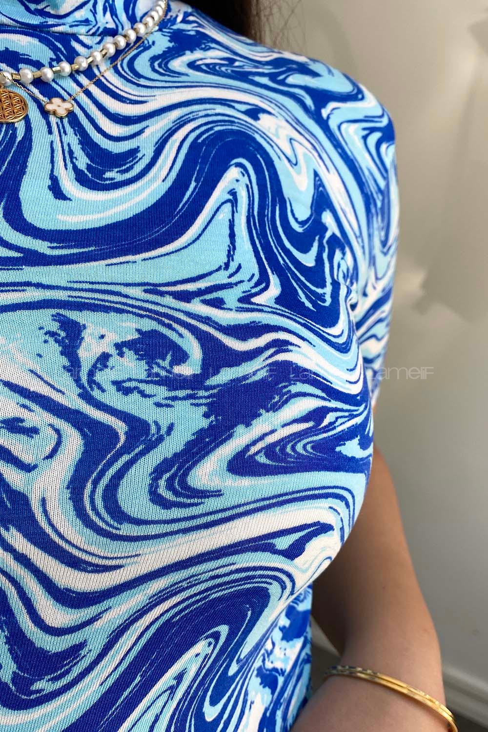 Blue Turtle Neck Short Arm Combed Fabric Body