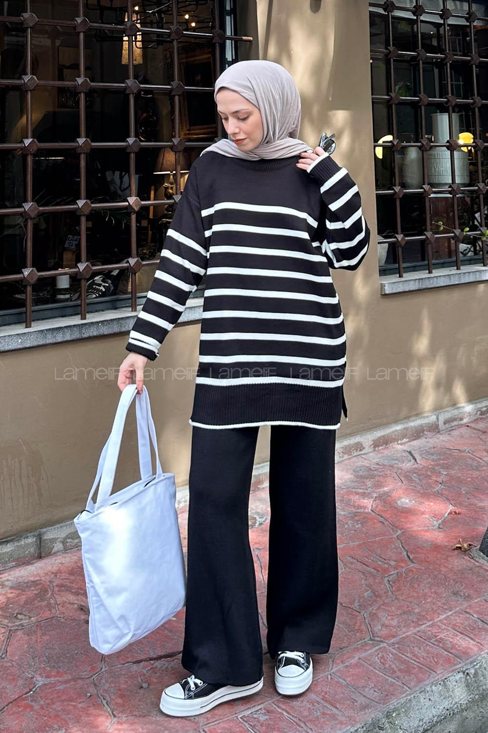 Black Mock Turtle Neck Long Arm Buttoned Regular Trousers Suit