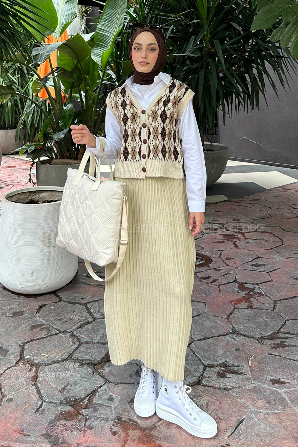 Lamelif Gömlek Detaylı İpek Baklava Desen Kazak