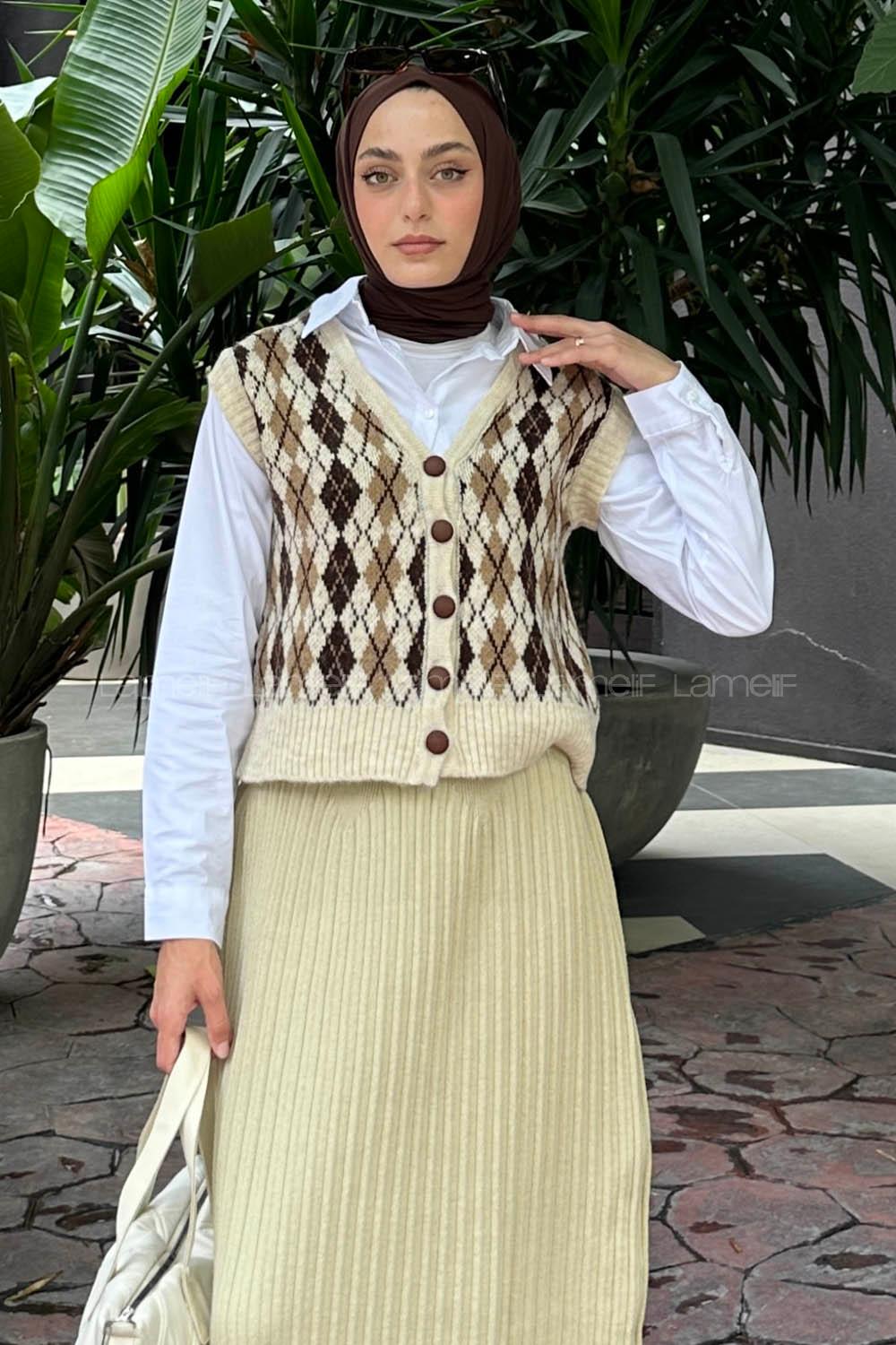 Lamelif Gömlek Detaylı İpek Baklava Desen Kazak