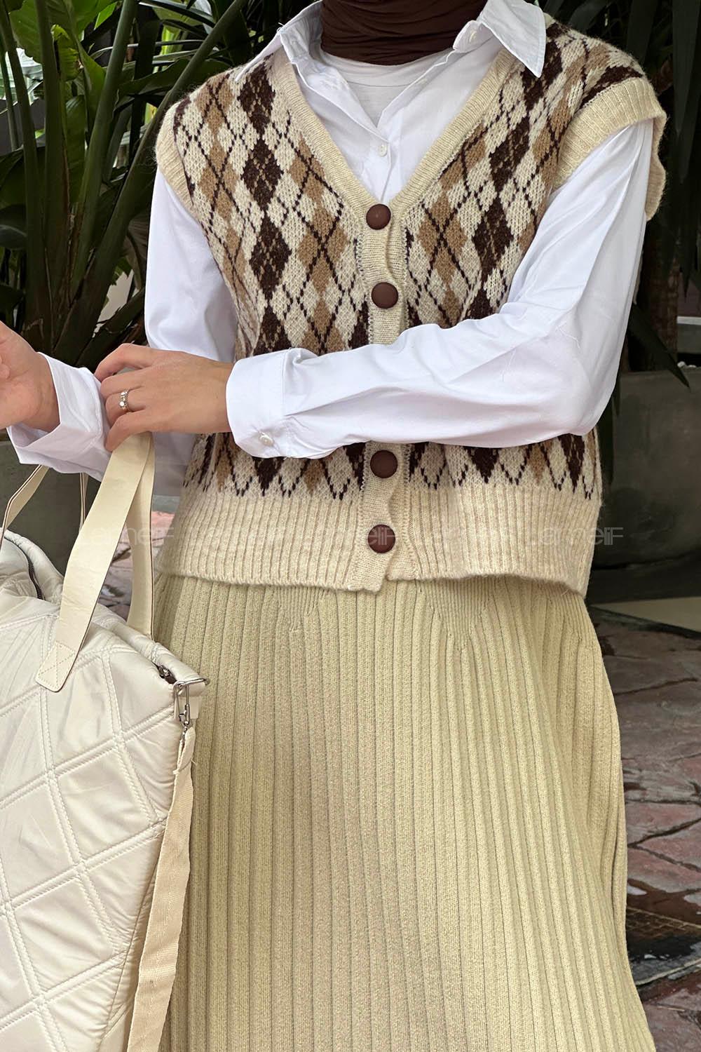 Lamelif Gömlek Detaylı İpek Baklava Desen Kazak