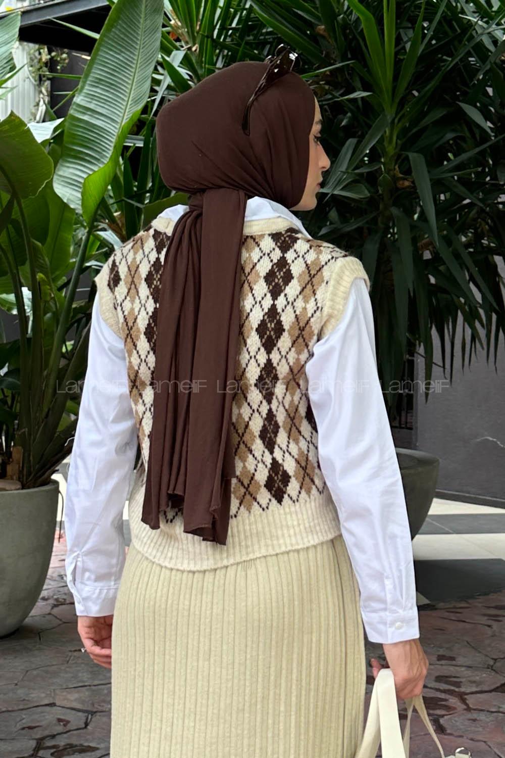 Lamelif Gömlek Detaylı İpek Baklava Desen Kazak