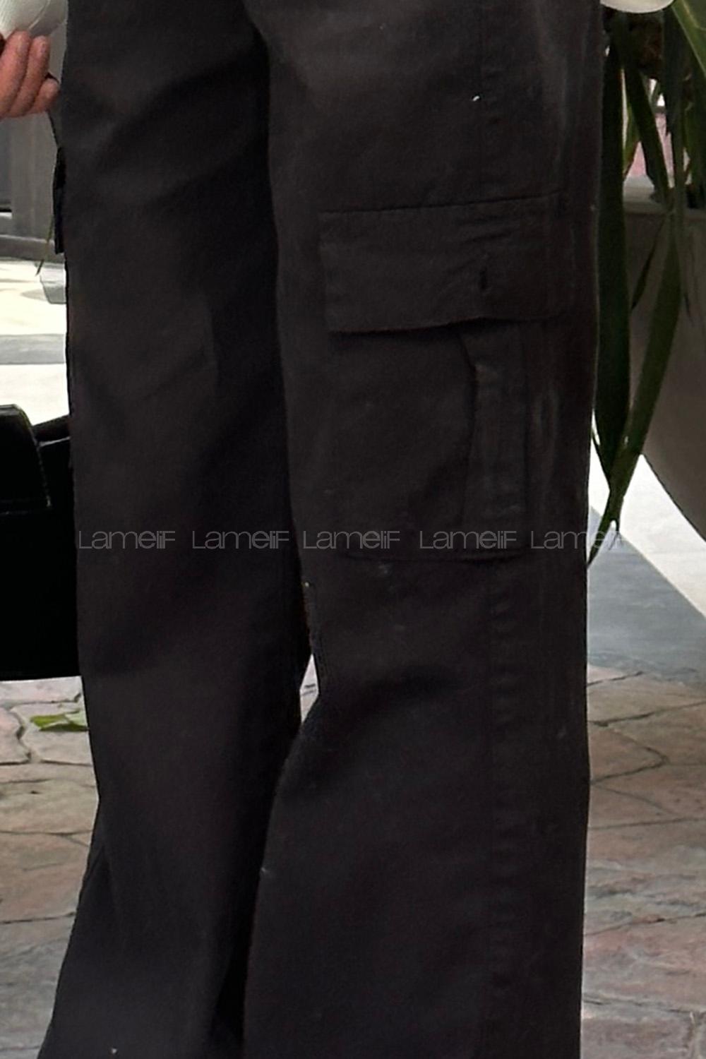 Lamelif Kargo Cep Detaylı Pantolon Siyah