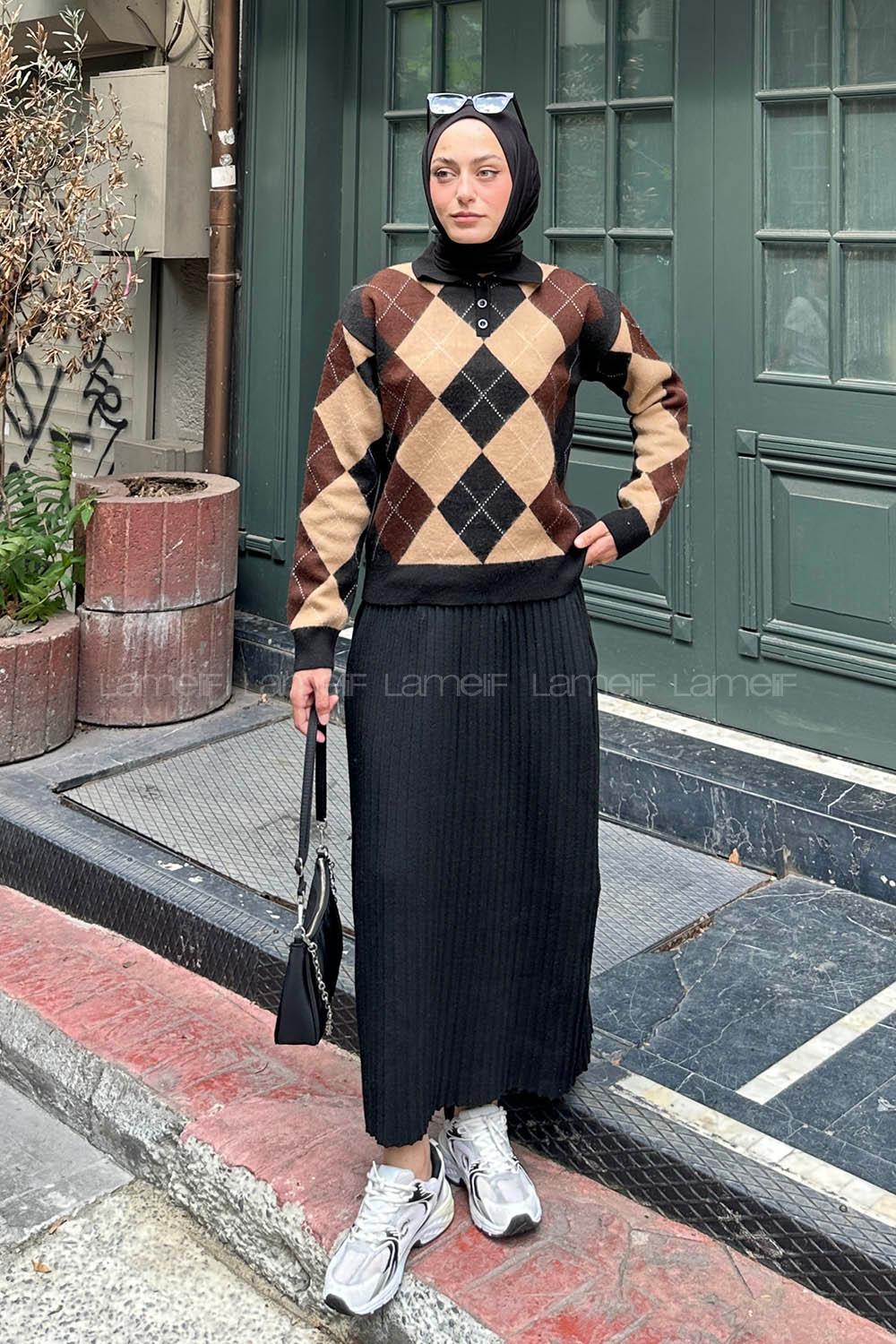 Black Polo Neck Collar Long Arm Jumper