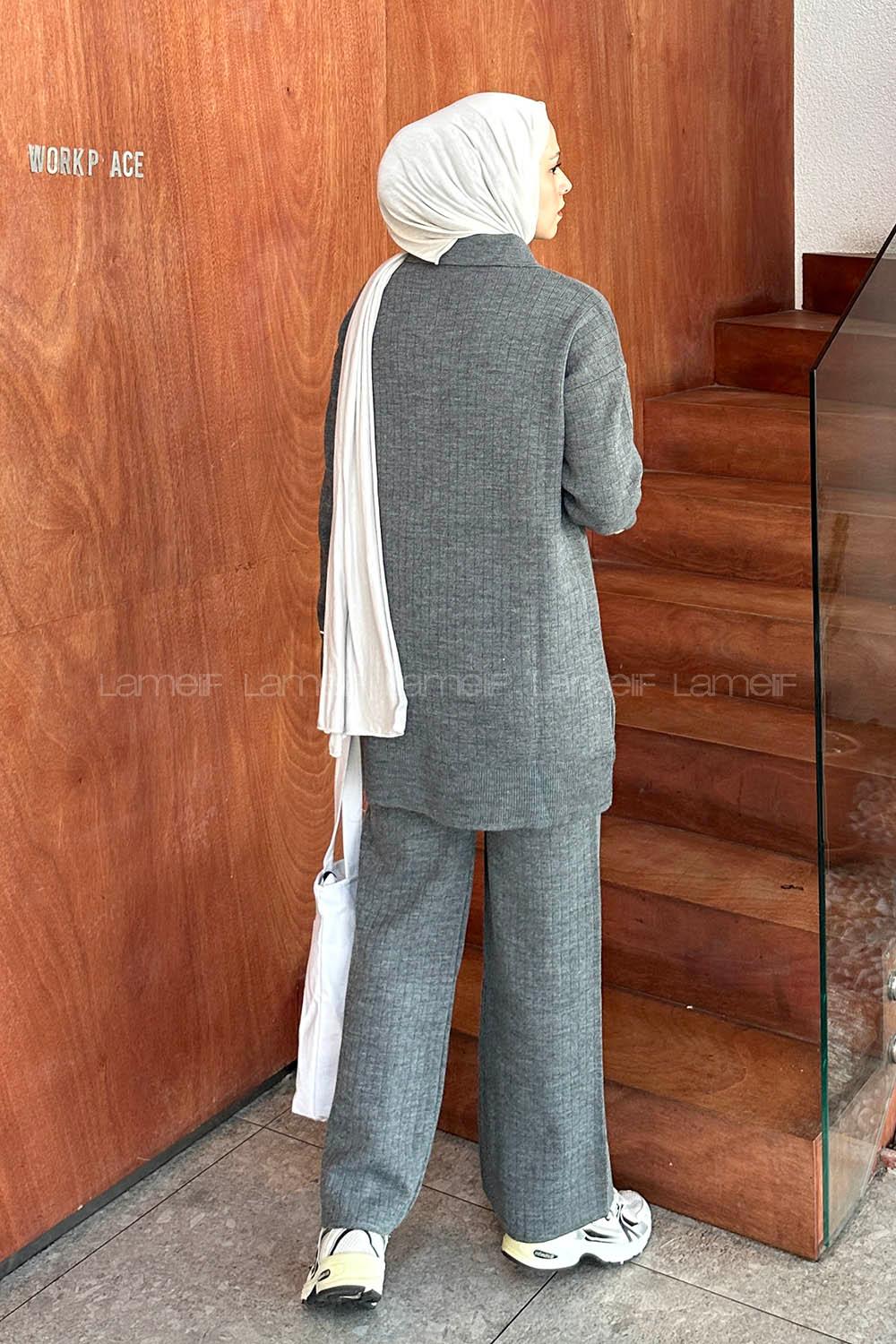 Smoked Shirt Collar Long Arm Knitwear Regular Trousers Comfortable Suit