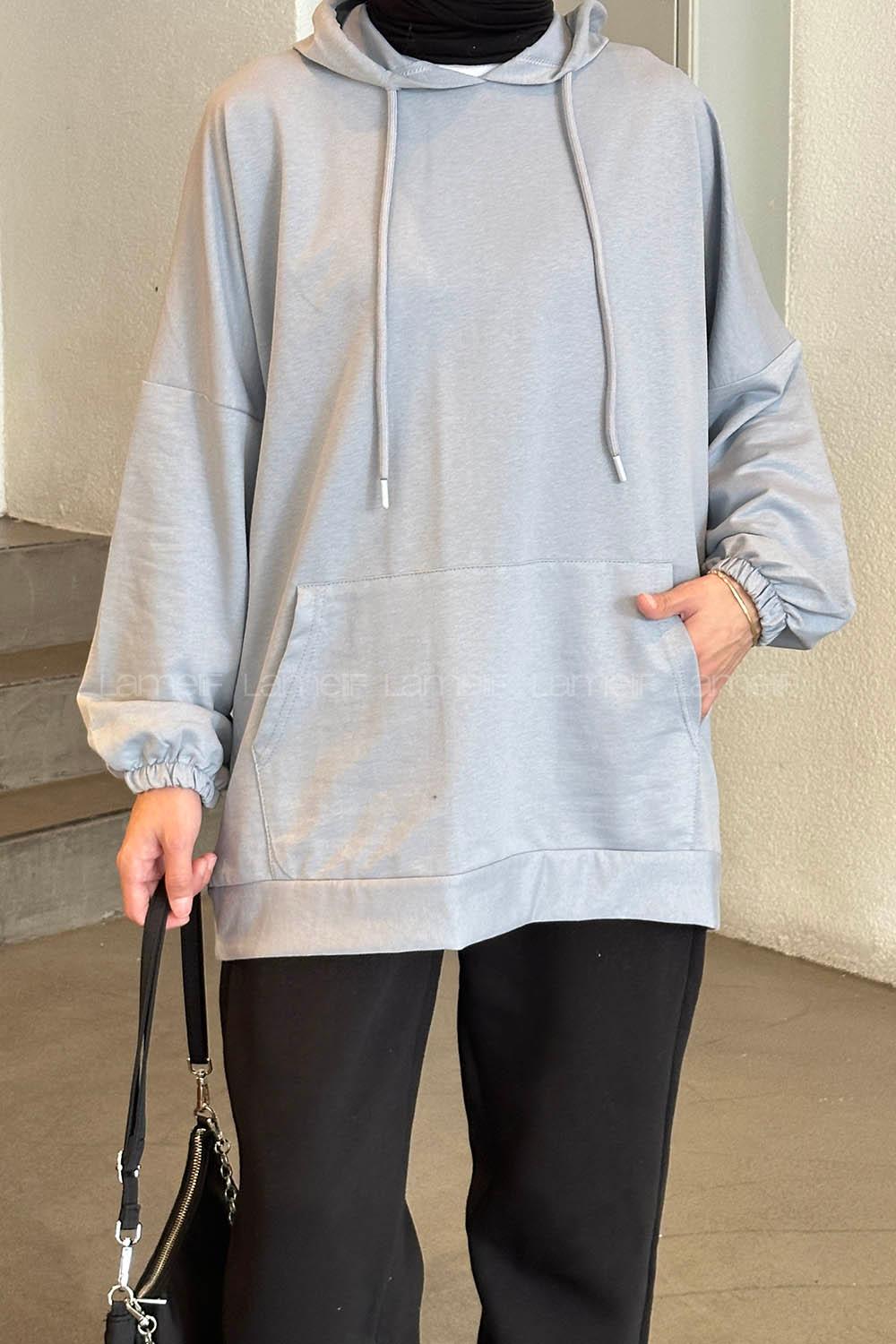 Lamelif  Karpuz Kol Sweatshirt Gri