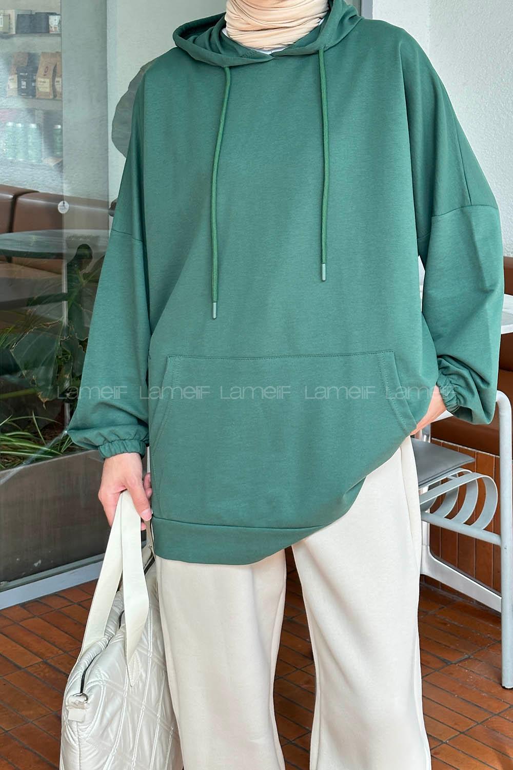 Lamelif  Karpuz Kol Sweatshirt  Yeşil