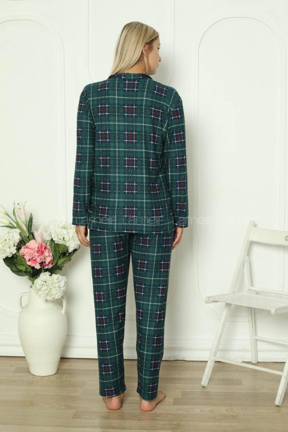 Lamelif Kırmızı Ekose Desen Düğmeli Pijama Seti