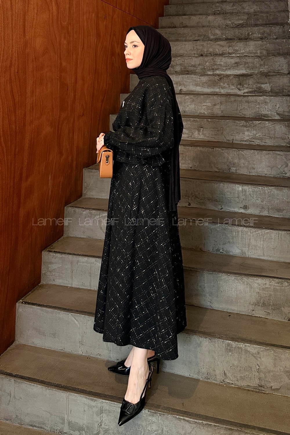 Lamelif Chanel Tasarım Sim İp İşlemeli Tesettür Takım Siyah