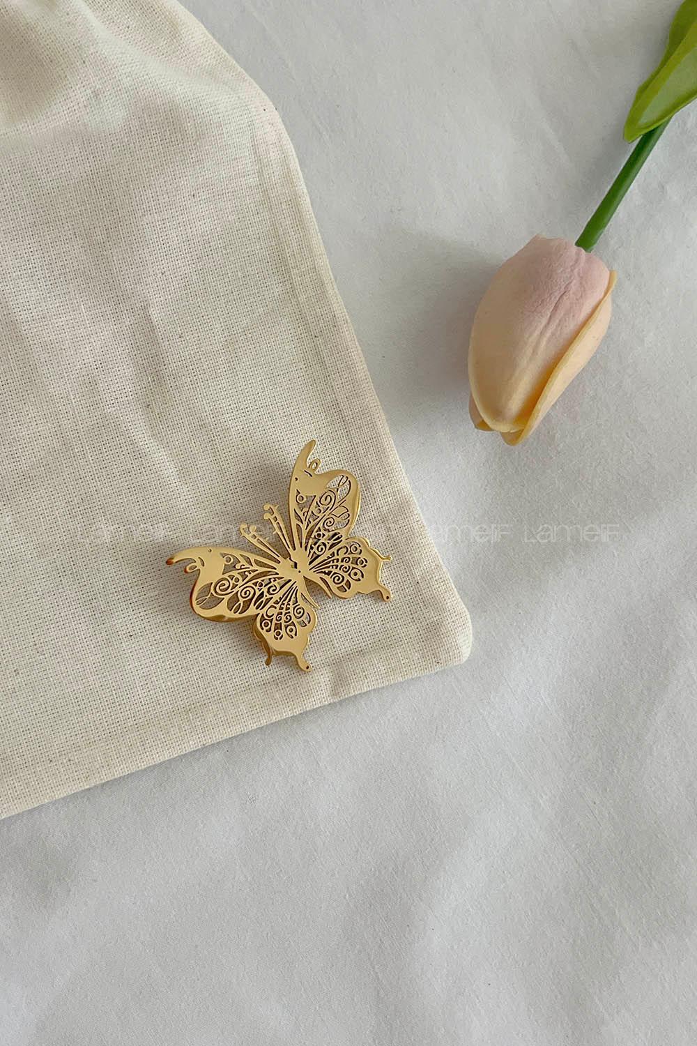 Lamelif Gold Kelebek Demir Broş