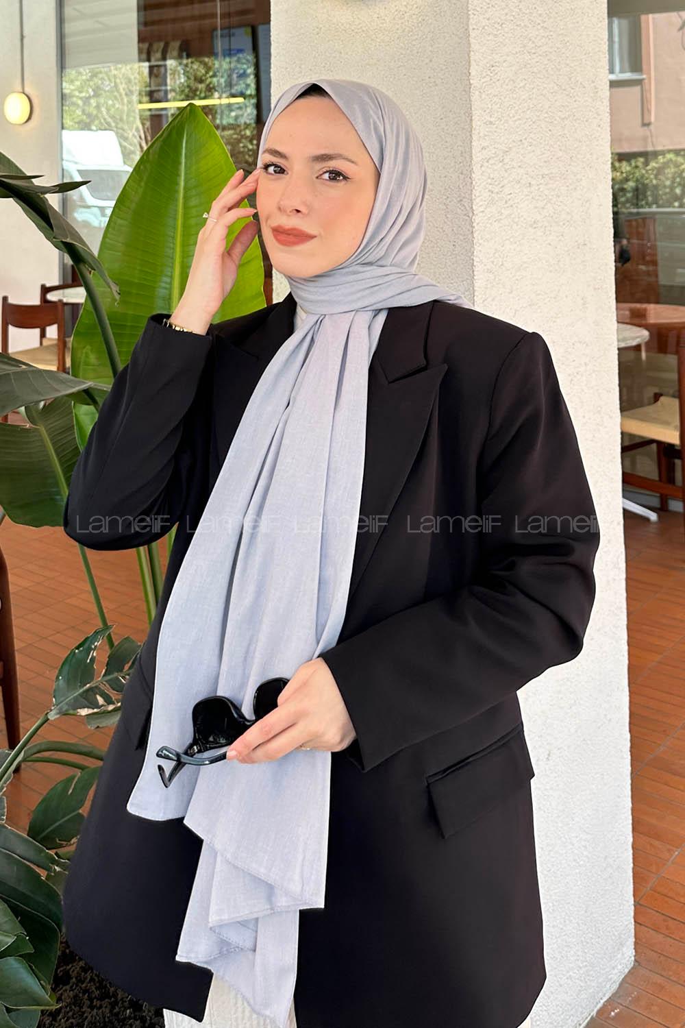 Lamelif Keten Şal Gümüş