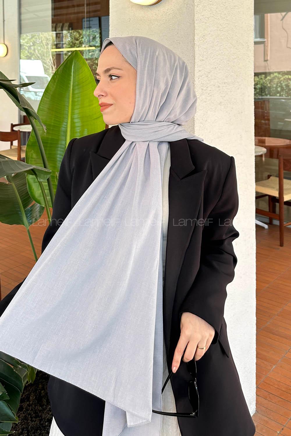 Lamelif Keten Şal Gümüş