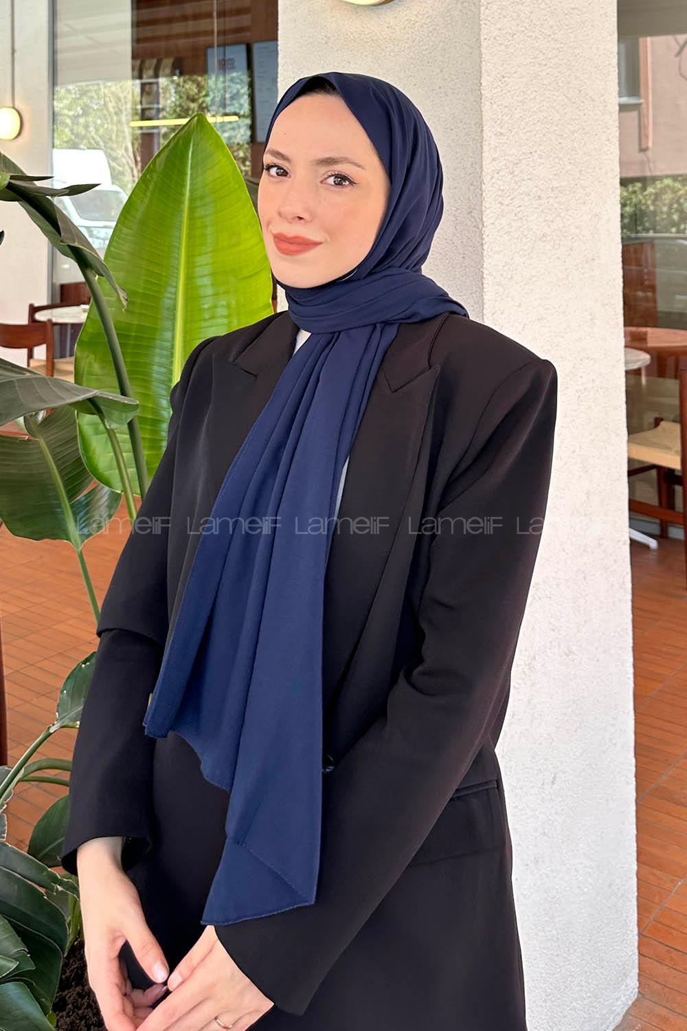 Navy Blue Linen Straight Shawl