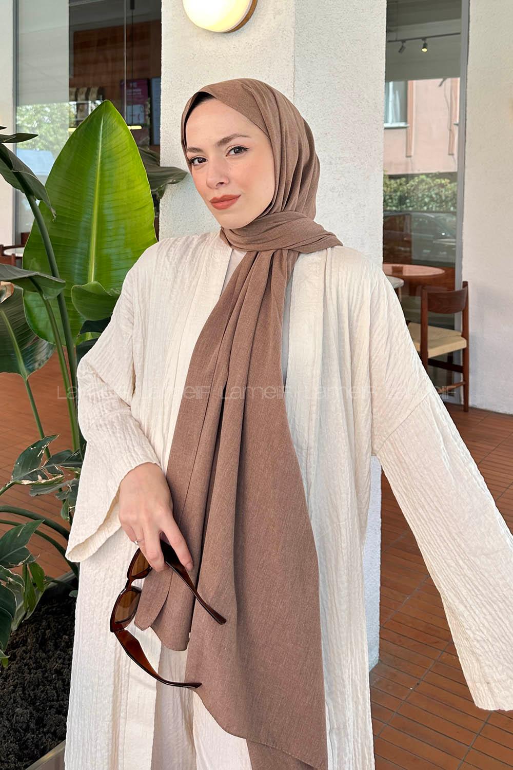 Lamelif Keten Şal Sütlü Kahve