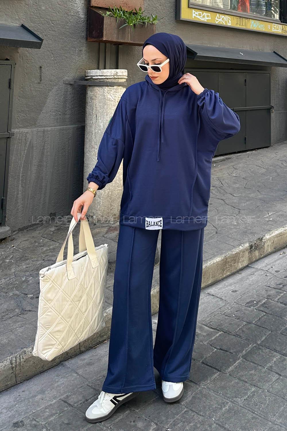 Lamelif Balance Armalı Çımalı İkili Tesettür Takım Lacivert