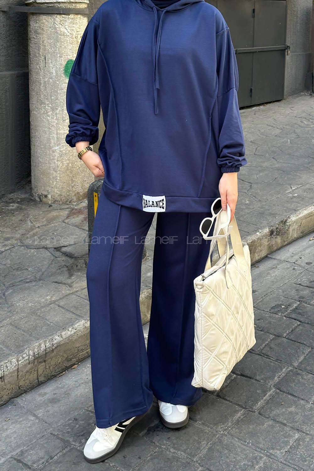 Lamelif Balance Armalı Çımalı İkili Tesettür Takım Lacivert