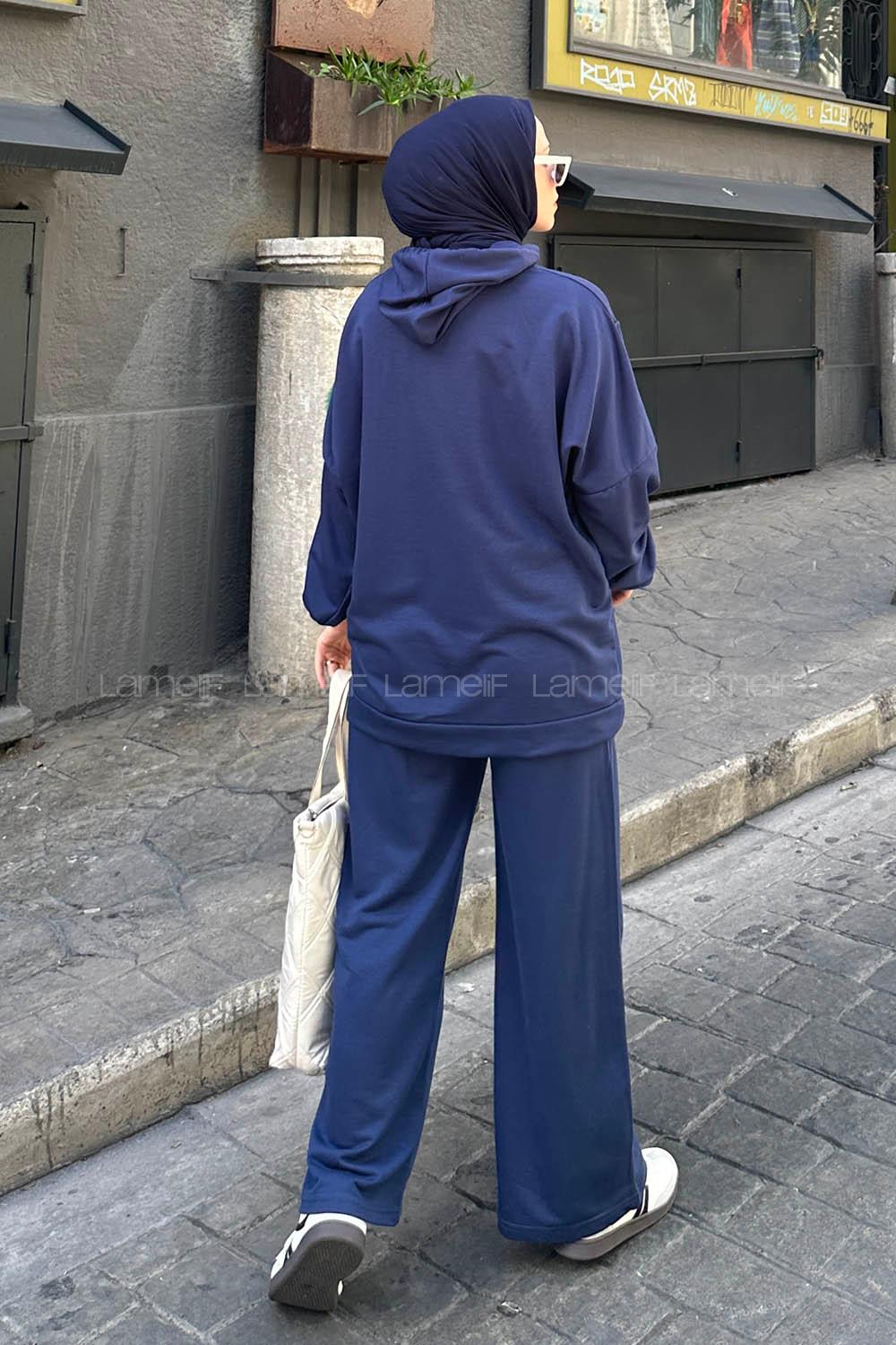 Lamelif Balance Armalı Çımalı İkili Tesettür Takım Lacivert