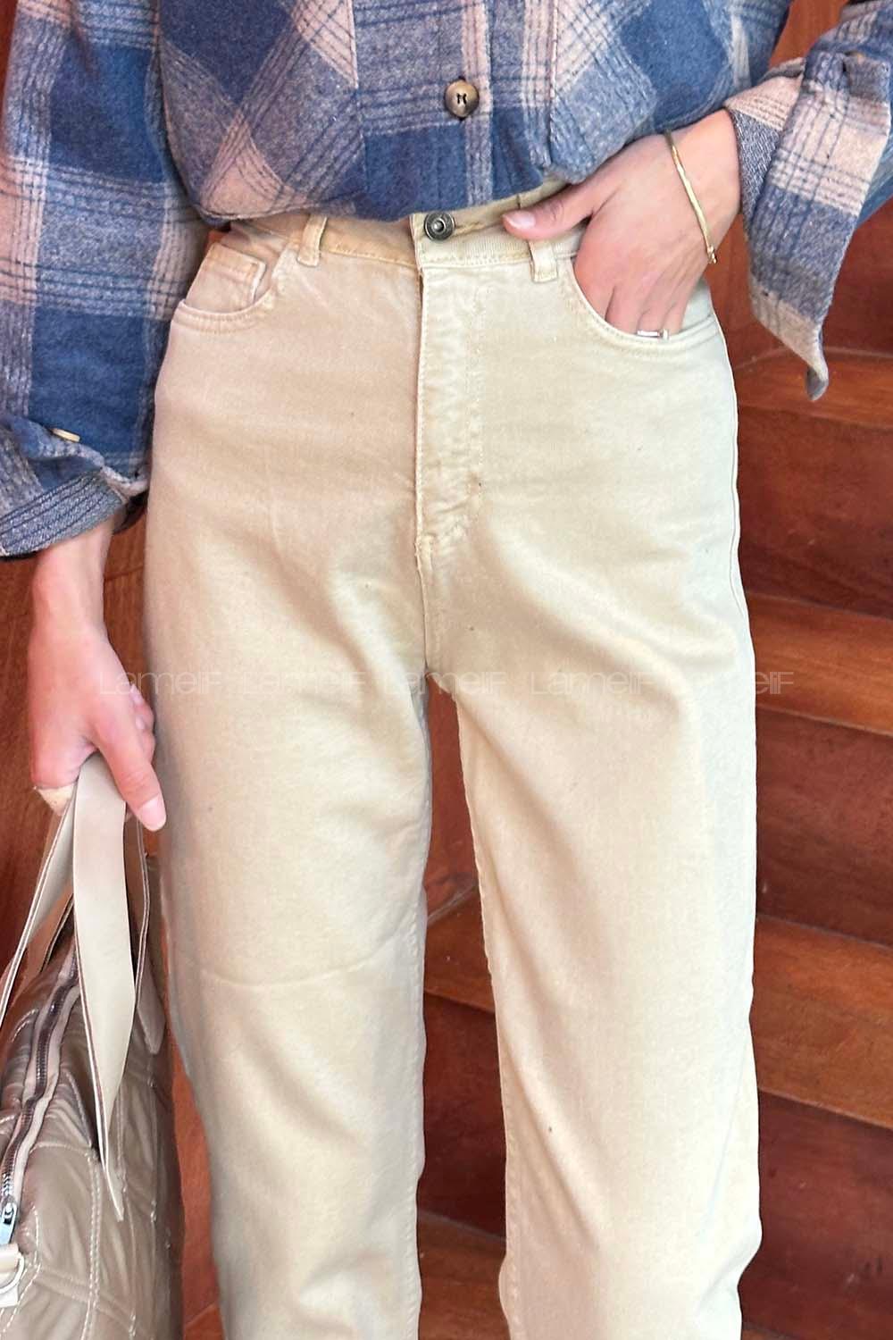 Beige Denim High Waist Denim Pants