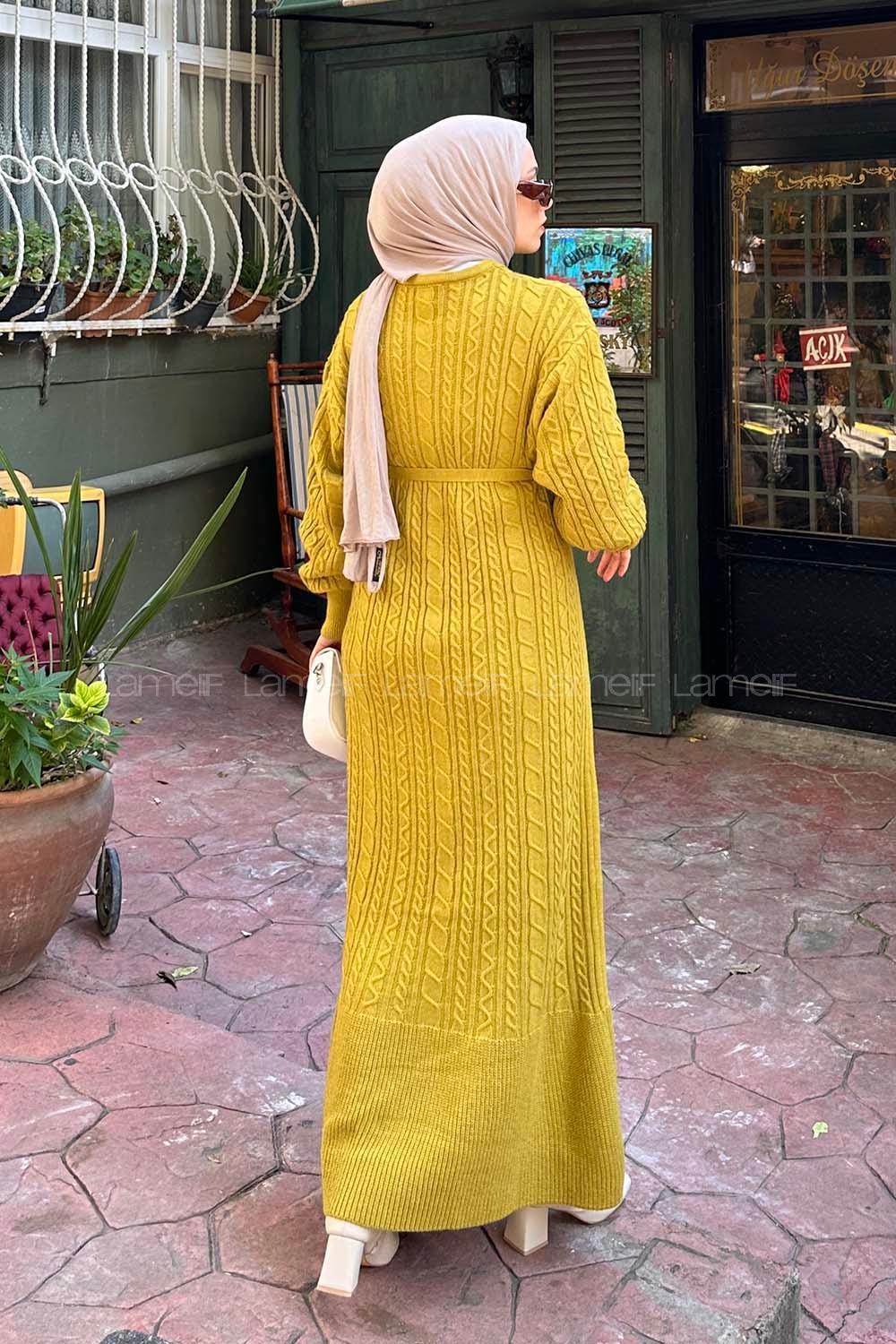 Oil Green Crew Neck Knitwear Dresess