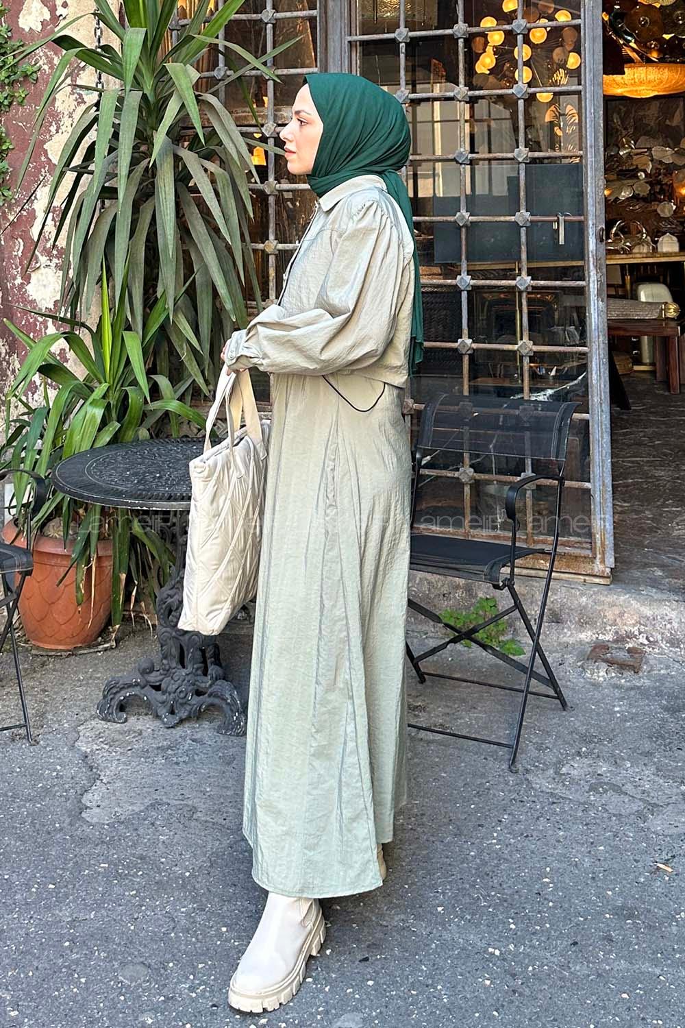 Lamelif Üst Ceket Jile Tesettür Takım Çağla Yeşili