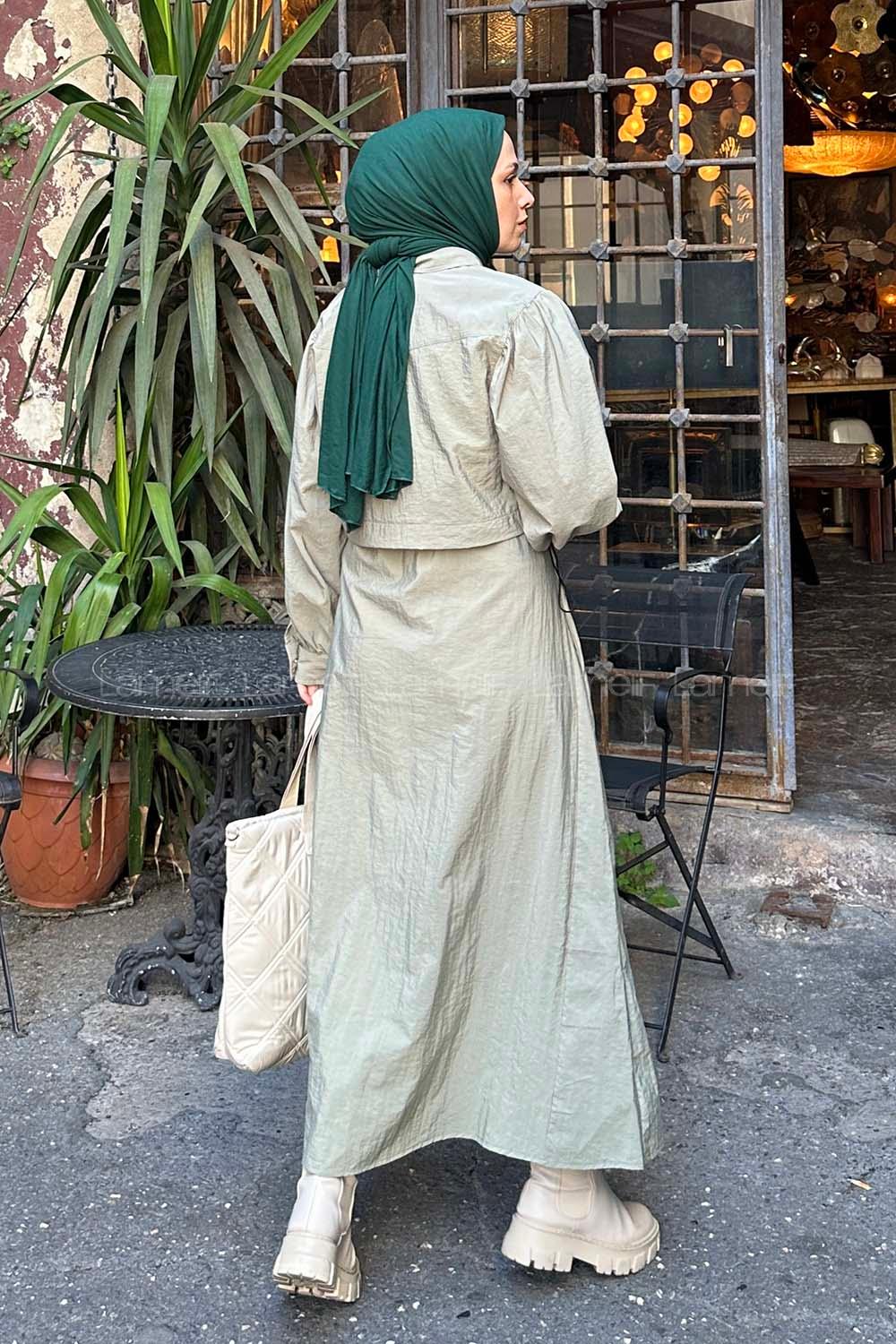 Lamelif Üst Ceket Jile Tesettür Takım Çağla Yeşili