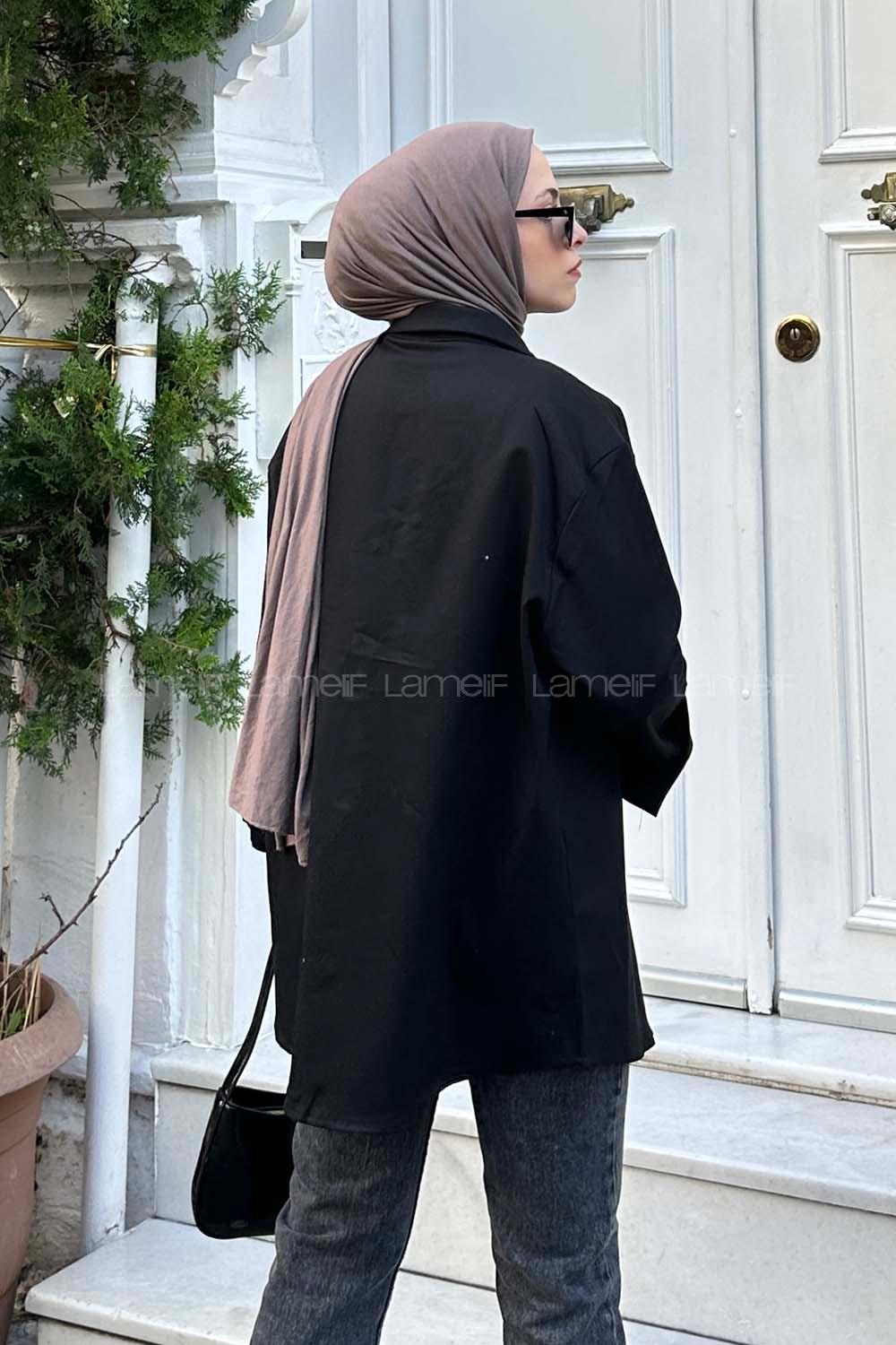 Lamelif Çift Cepli Önü Boydan Düğmeli Gömlek Siyah