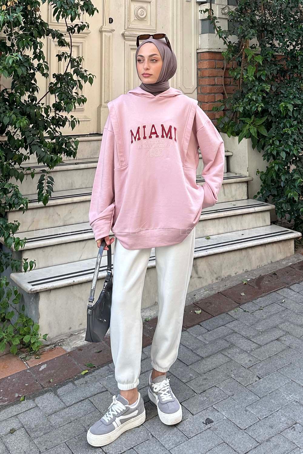 Lamelif Mıamı Baskı Detaylı Sweat  Pudra