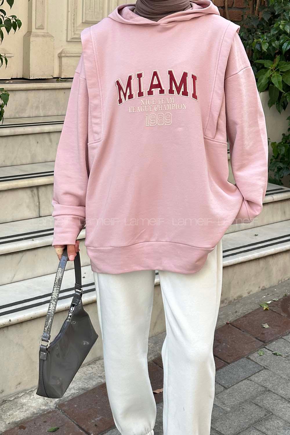 Lamelif Mıamı Baskı Detaylı Sweat  Pudra