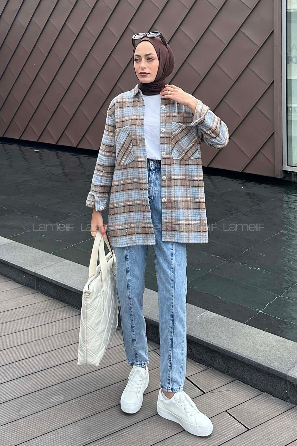 Lamelif Ekose Desen Çift Cep Detaylı  Oduncu Gömlek Vizonrengi