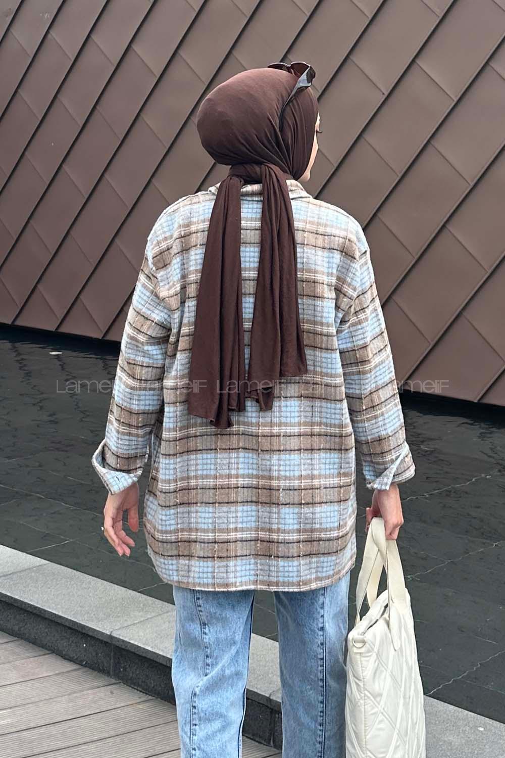 Lamelif Ekose Desen Çift Cep Detaylı  Oduncu Gömlek Vizonrengi