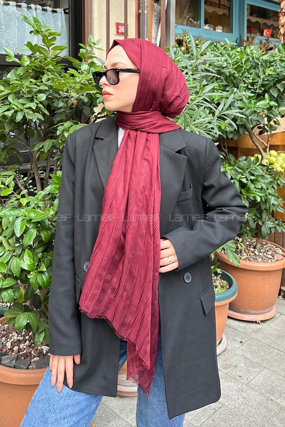 Claret Red Cotton Fabric Straight Shawl